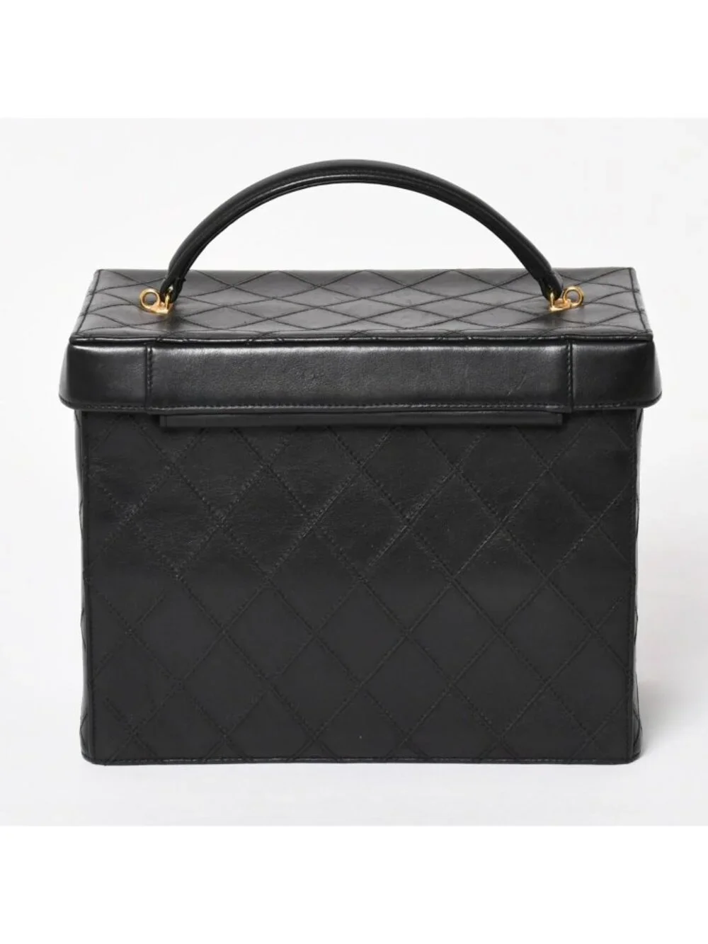 Chanel Bicolor Vanity Bag Handbag CC Logo Lambskin Black Gold